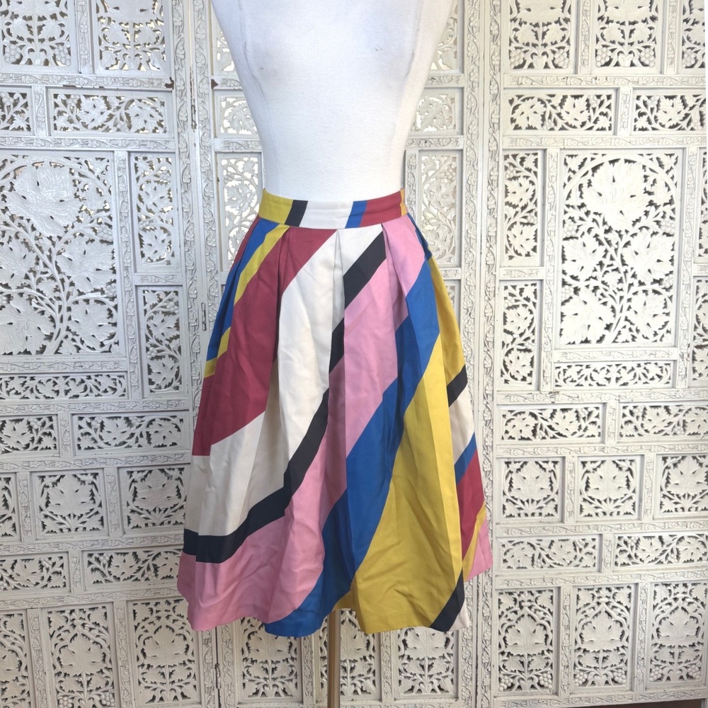 Cupcakes & Cashmere Striped Colorful‎ Pleated Skirt Womens Small Mod Retro Pinup